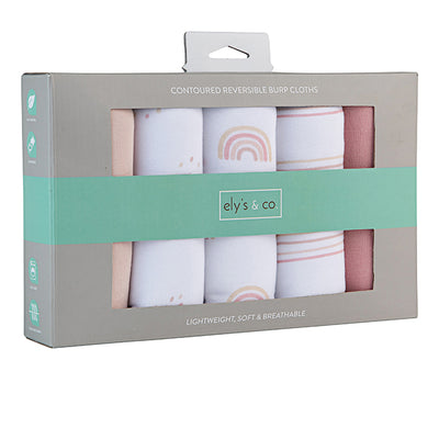 Ely's & Co. Absorbent Contoured Burp Cloth Five Pack - Dusty Pink Rainbow Collection