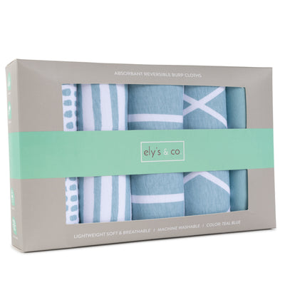 Ely's & Co. Absorbent Reversible Square Burp Cloth Five Pack - Blue Collection