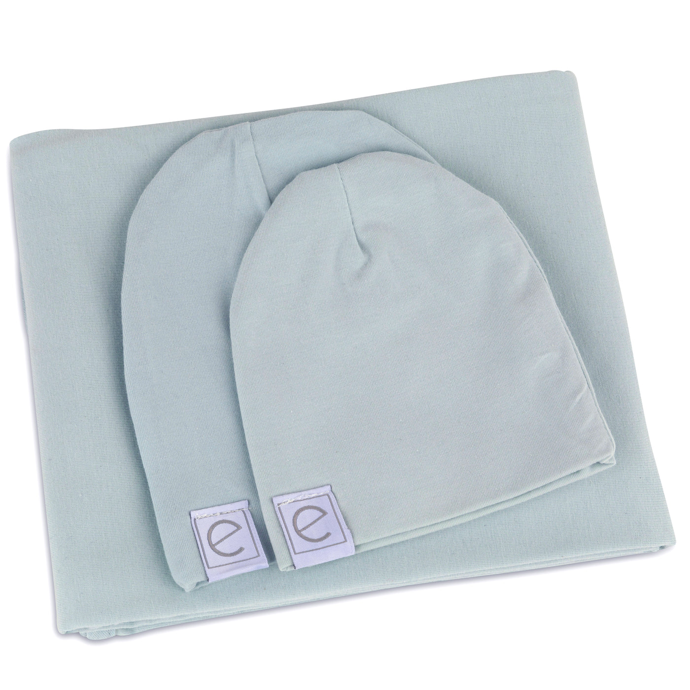 Ely's & Co. Receiving Blanket with Two Beanies - Misty Blue