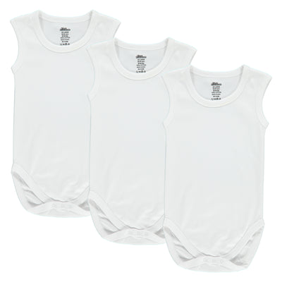 First Essentials Three-Pack Sleeveless Snap Crotch White Undershirts