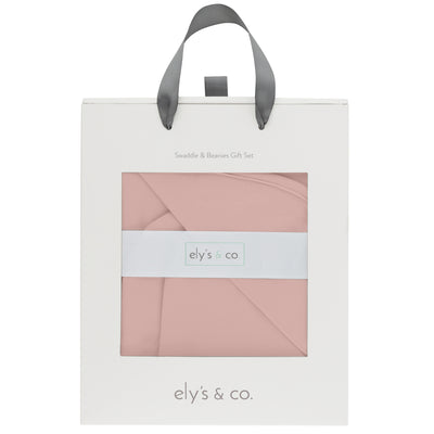 Ely's & Co. Receiving Blanket with Two Beanies - Blush
