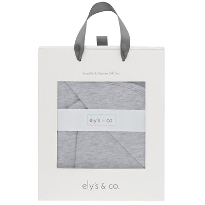 Ely's & Co. Receiving Blanket with Two Beanies - Heather Gray