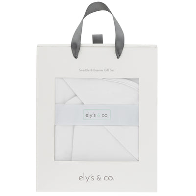 Ely’s & Co. Receiving Blanket with Two Beanies - White