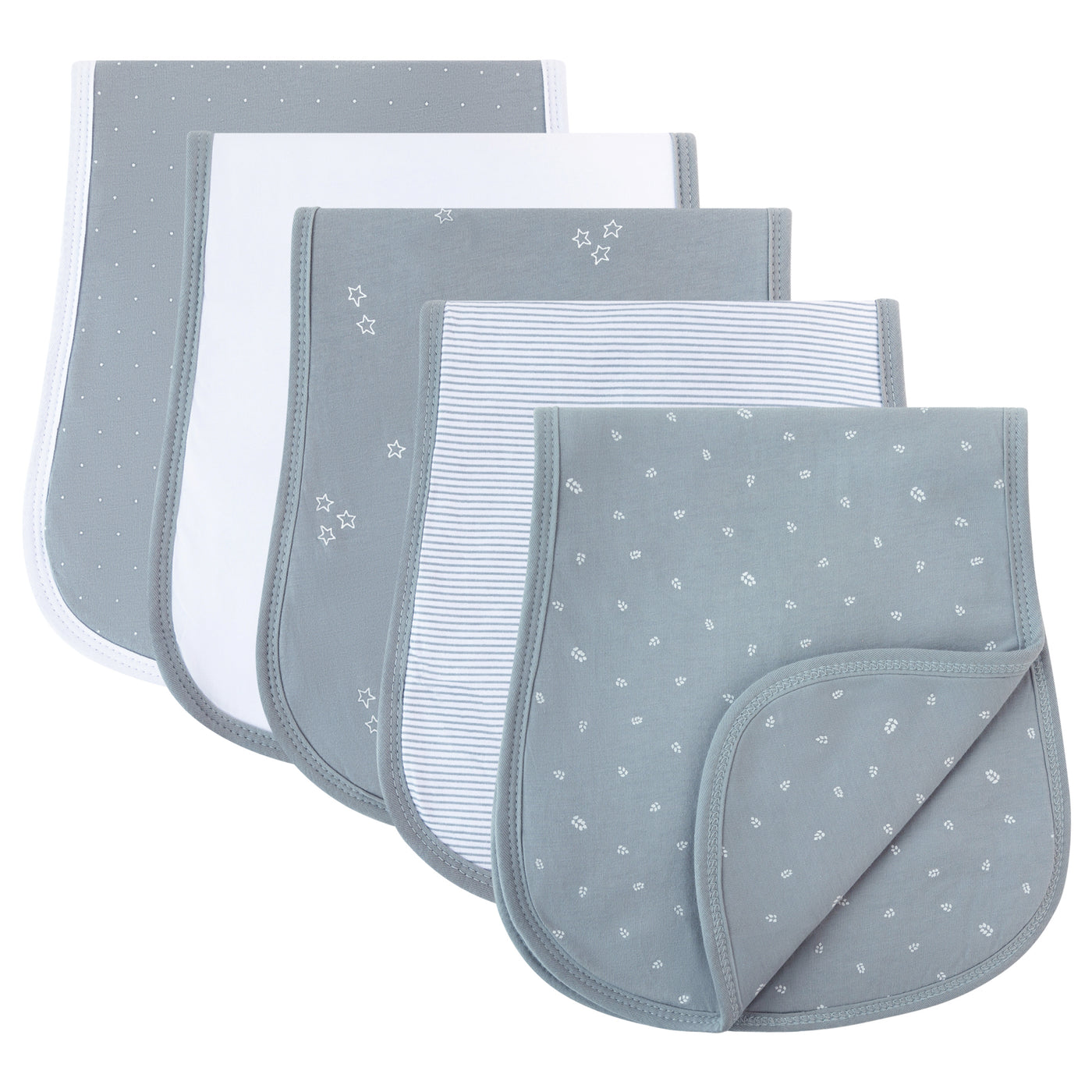 Ely's & Co. Light Weight Contoured Burp Cloth Five Pack - Blue Leaf Collection