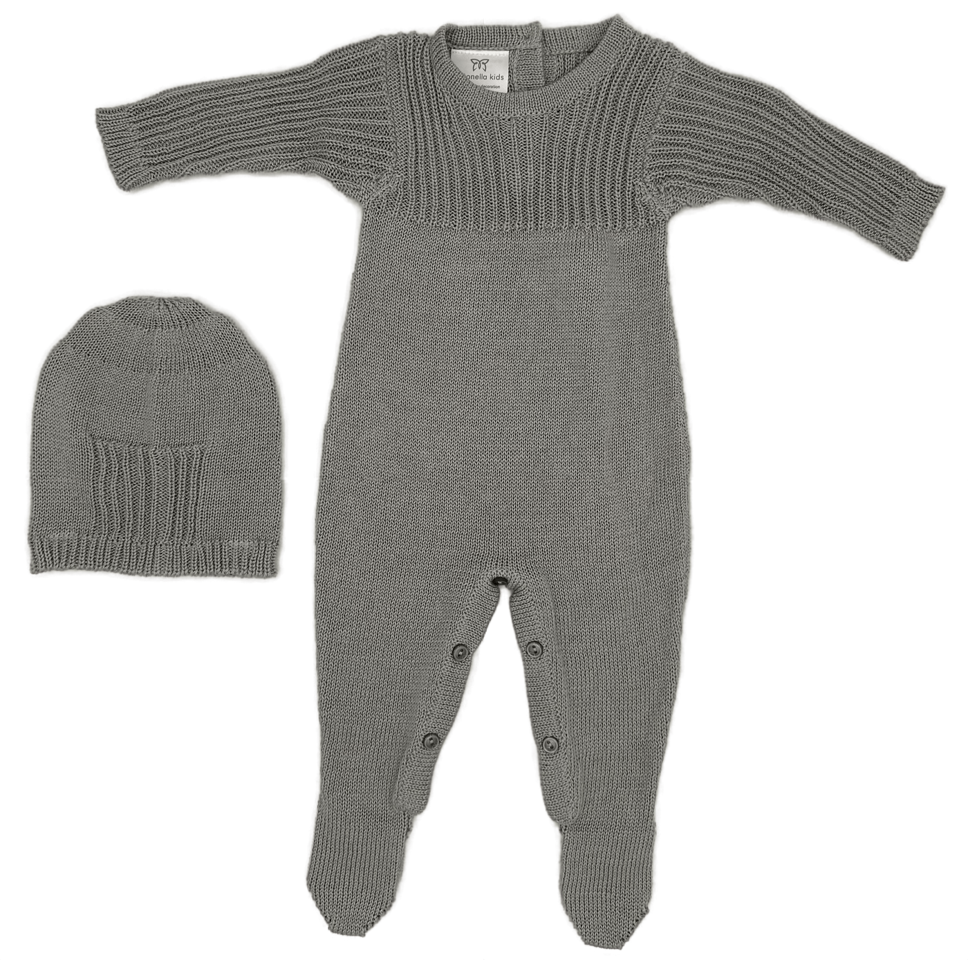 Antonella Full Knit Charcoal Gray Footie with Beanie