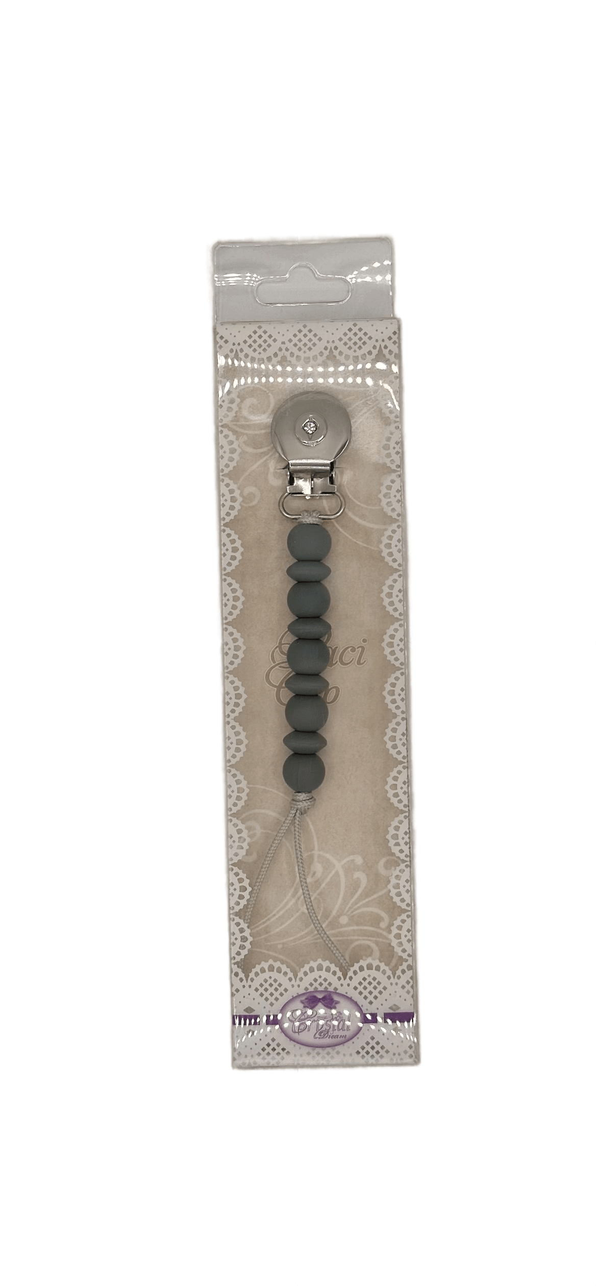Crystal Dreams Basic Silicone Pacifier Clip - Charcoal Gray