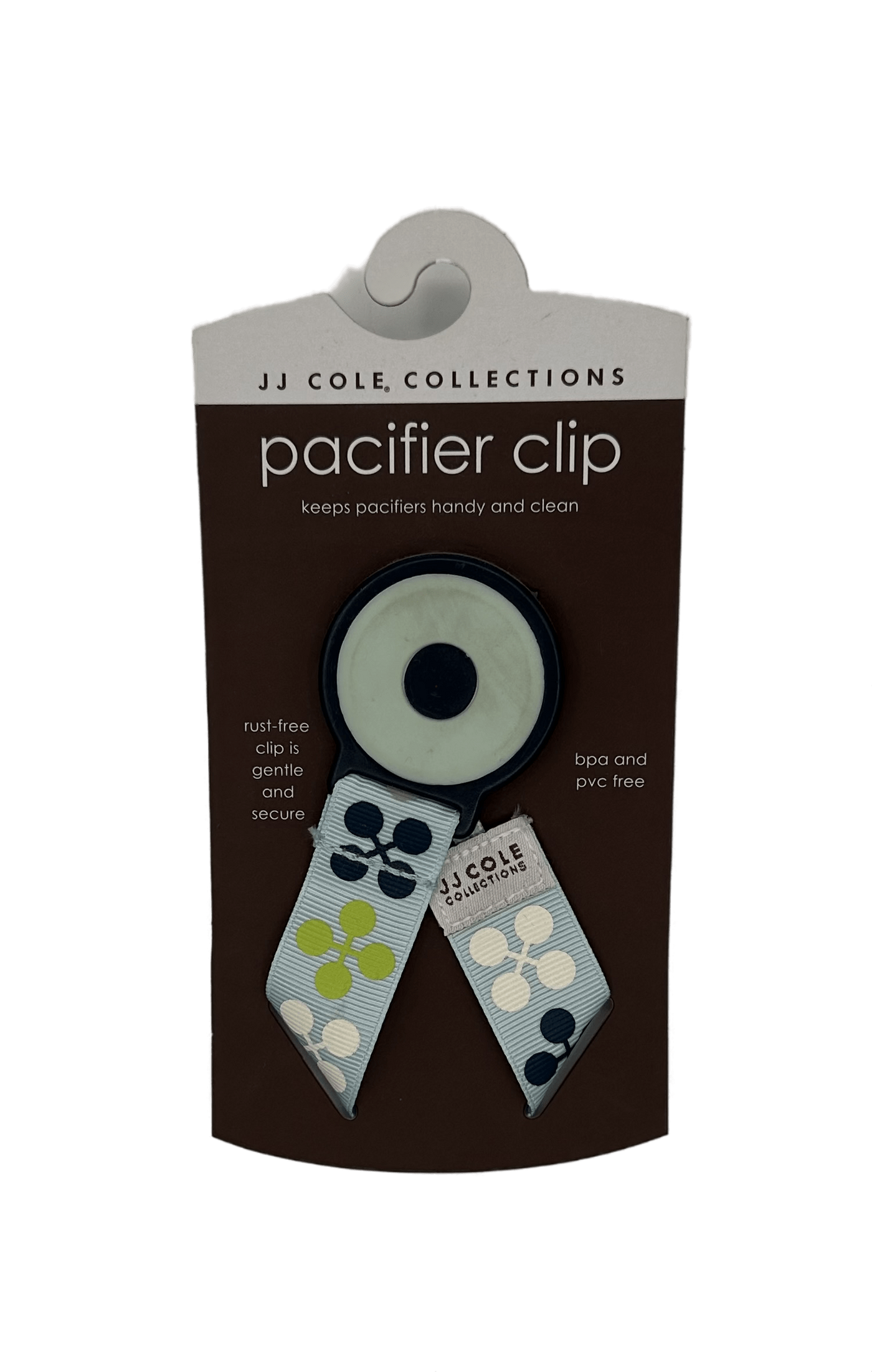 JJ Cole Ribbon Pacifier Clip - Blue Patterned