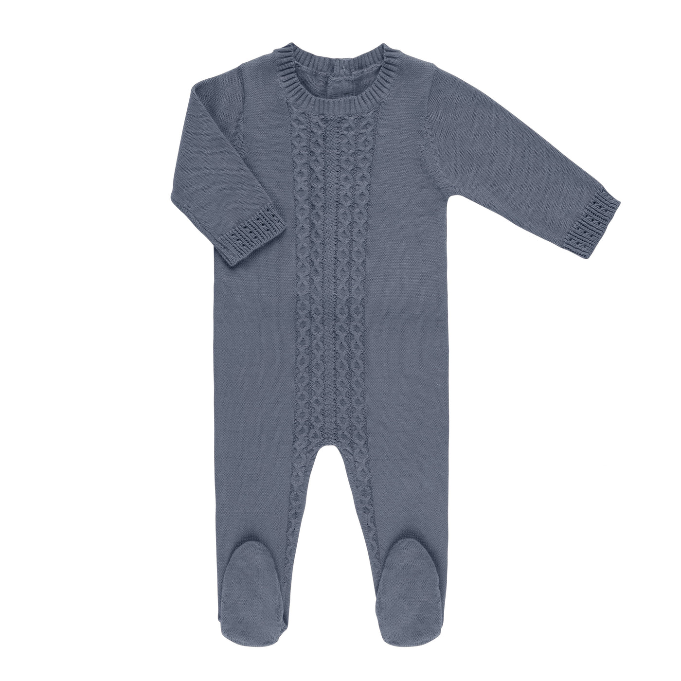 Tricot Bebe Cable Knit Slate Blue Footie