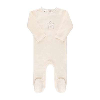 Ely's & Co. Velour Star Ivory Footie with Bonnet