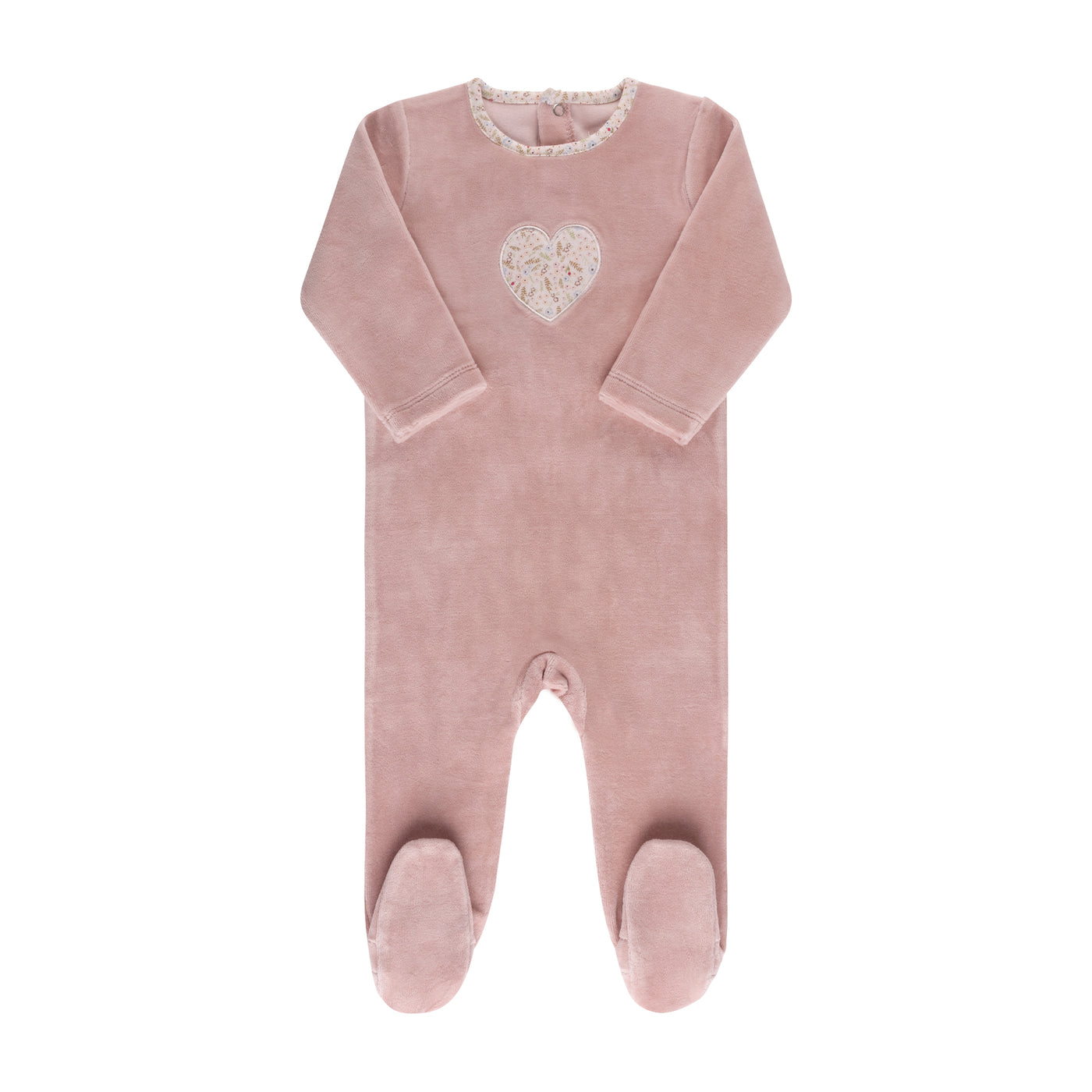 Ely's & Co. Floral Heart Pink Velour Footie