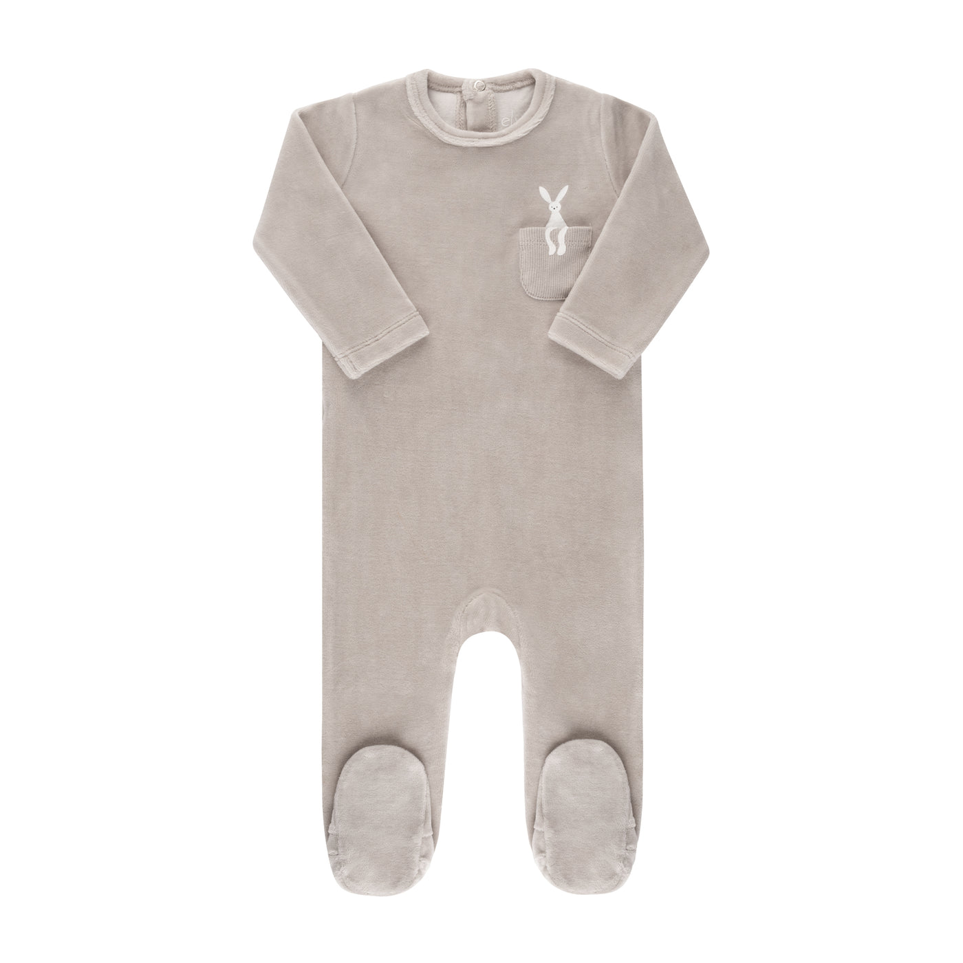 Ely's & Co. Bunny on Pocket Taupe Velour Footie