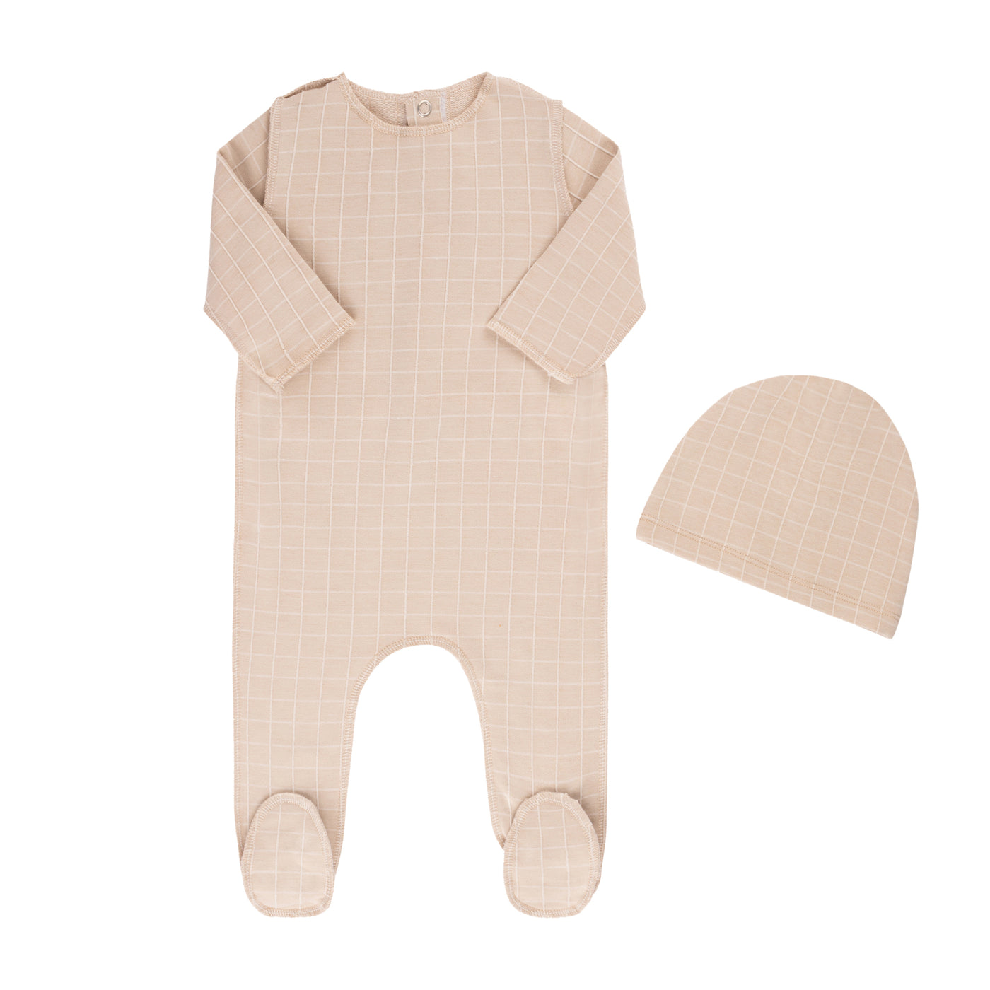 Tricot Bebe Checkered Taupe Footie with Beanie