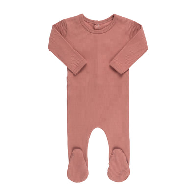 Ely's & Co. Ribbed Solid Collection Dusty Pink Footie with Beanie