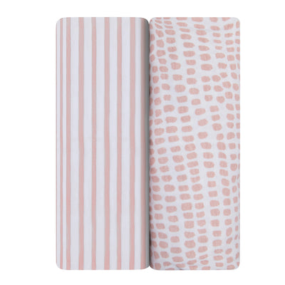 Ely's & Co. Waterproof Two Pack Portable Crib / Pack N Play Sheets - Pink Stripes & Splash Collection