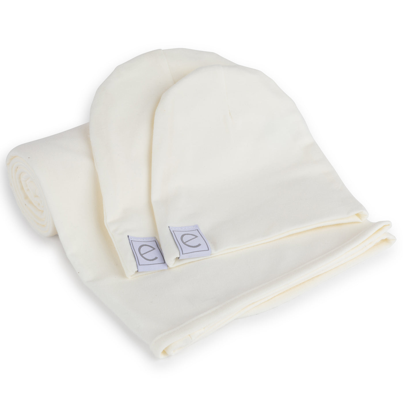 Ely’s & Co. Receiving Blanket with Two Beanies - Ivory