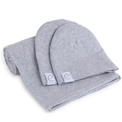 Ely's & Co. Receiving Blanket with Two Beanies - Heather Gray