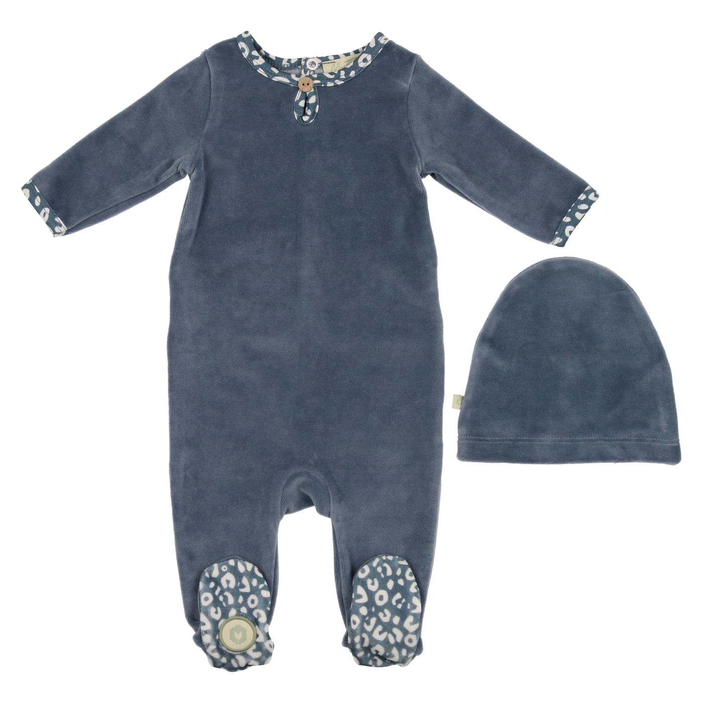 Mon Tresor Leopard Luxe Flintstone Velour Footie with Beanie