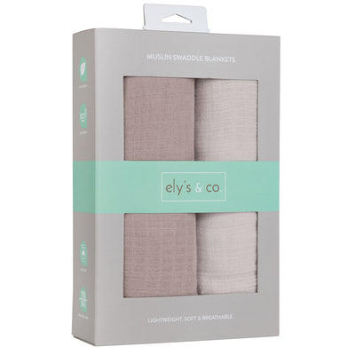 Ely's & Co. Muslin Swaddle Two Pack - Taupe/Gray Solid Collection
