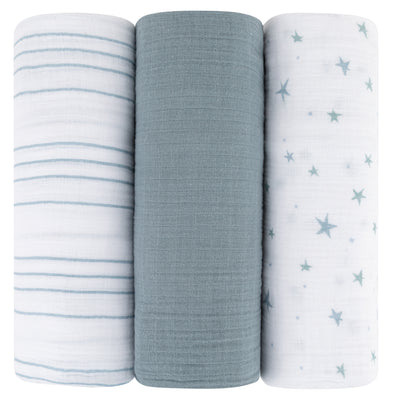 Ely's & Co. Muslin Swaddle Three Pack - Blue Star Collection