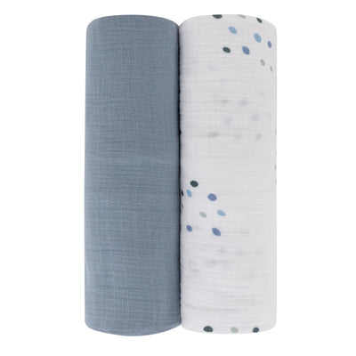 Ely's & Co. Muslin Swaddle Two Pack - Blue Dots Collection