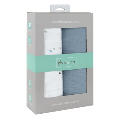 Ely's & Co. Muslin Swaddle Two Pack - Blue Dots Collection