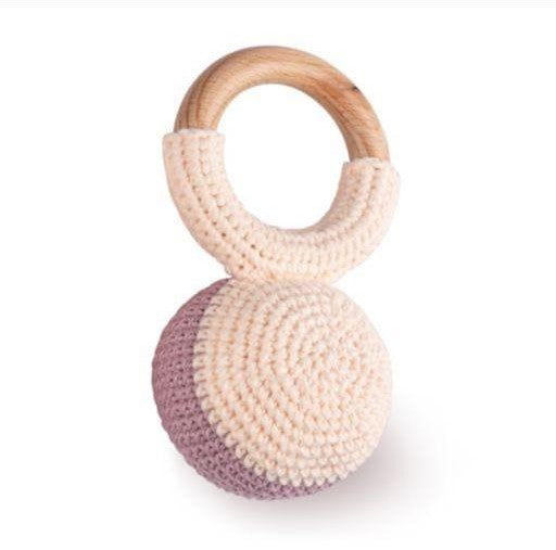 Pippin Rattle Wood/Knit Rose