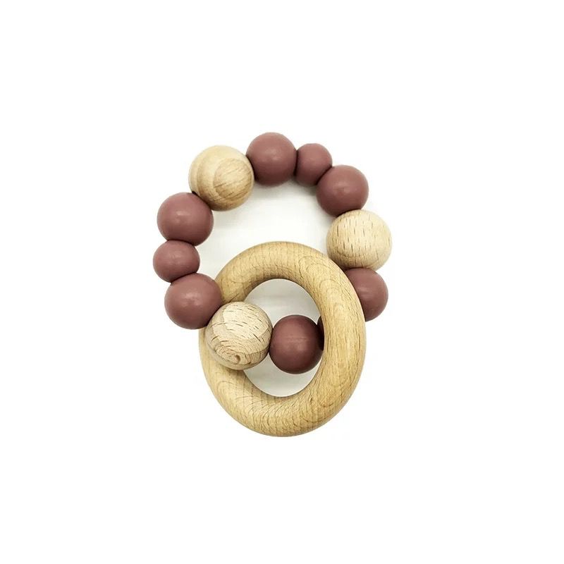 Snuggles Teether Ring Wood/Silicone Rose