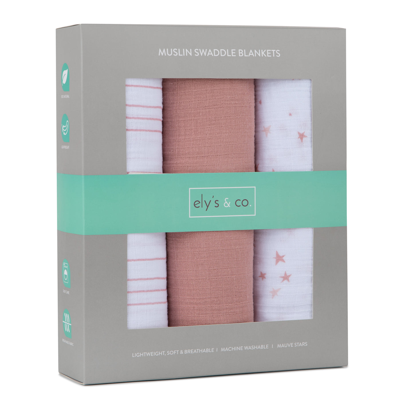 Ely's & Co. Muslin Swaddle Three Pack - Pink Star Collection