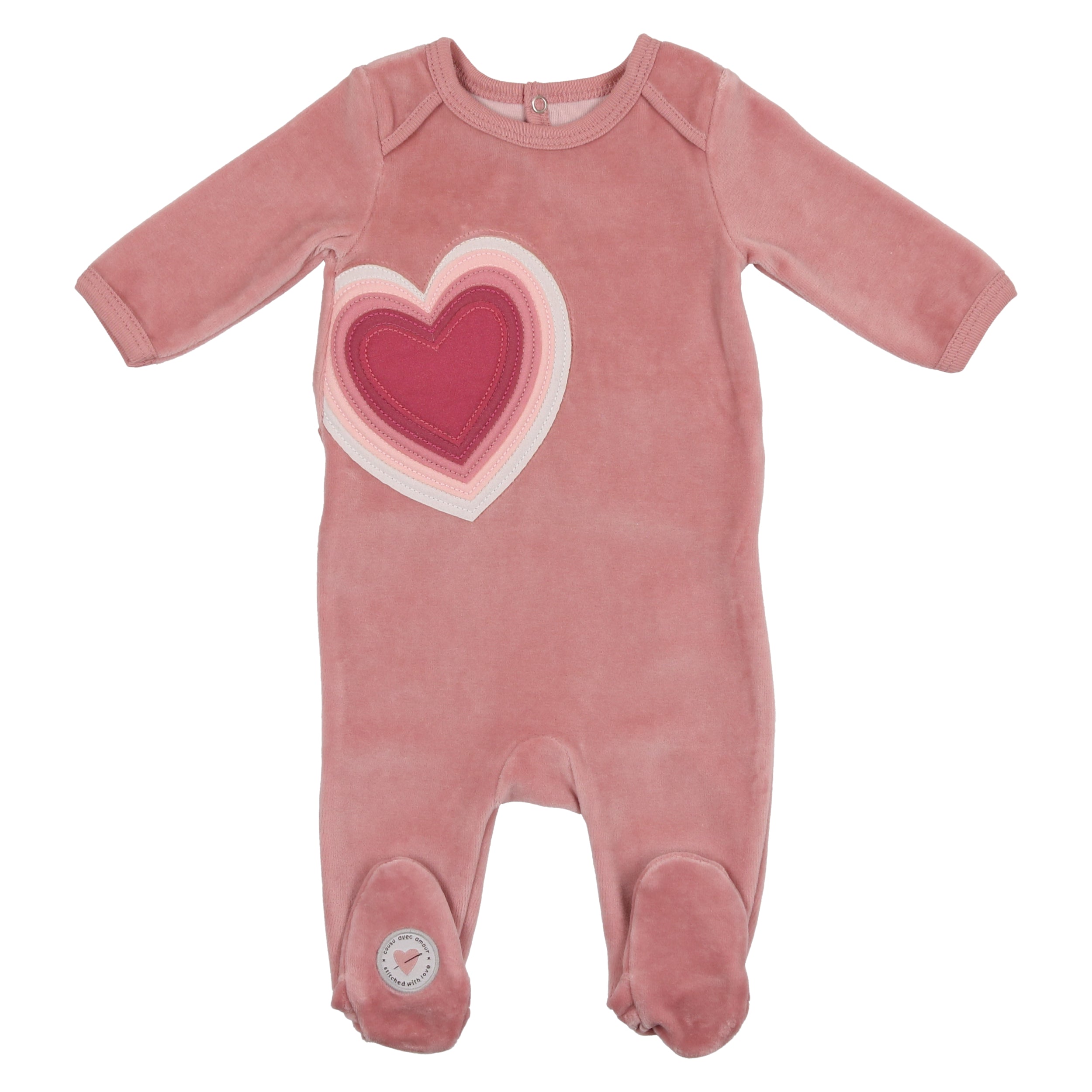 Mon Tresor Multi Color Heart Multi Pink Velour Footie with Removeable