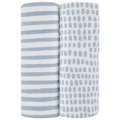 Ely's & Co. Waterproof Two Pack Portable Crib / Pack N Play Sheets - Blue Stripes & Splash Collection