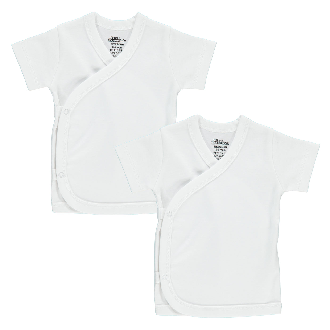 First Essentials Two-Pack Side Wrap Half-Height Short Sleeve White Undershirts