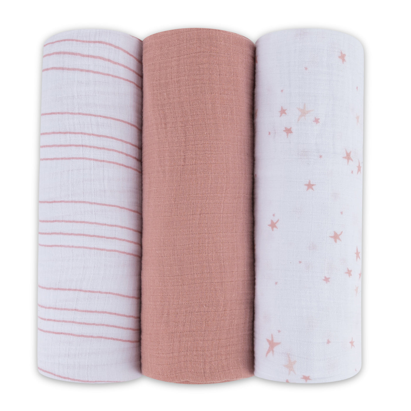 Ely's & Co. Muslin Swaddle Three Pack - Pink Star Collection