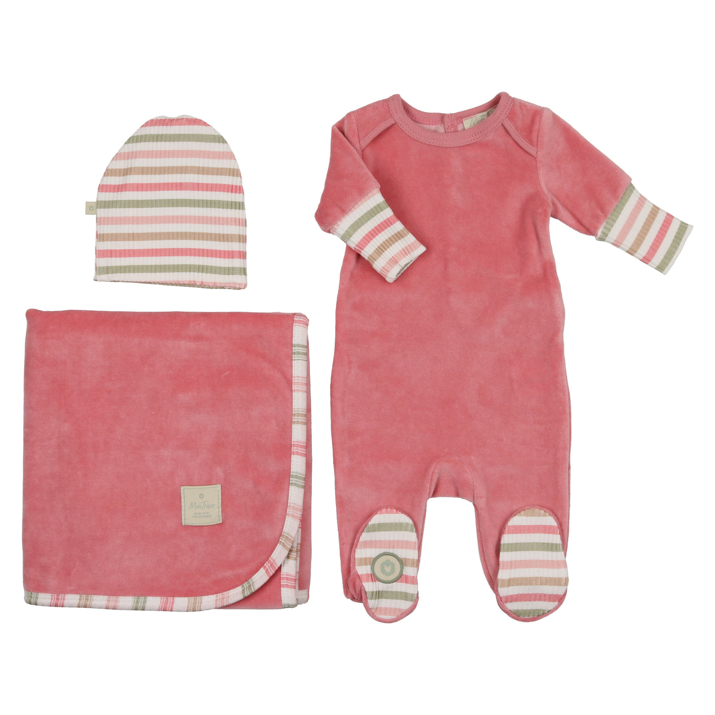 Mon Tresor Stripe a Chord Blush Velour Three Piece Set