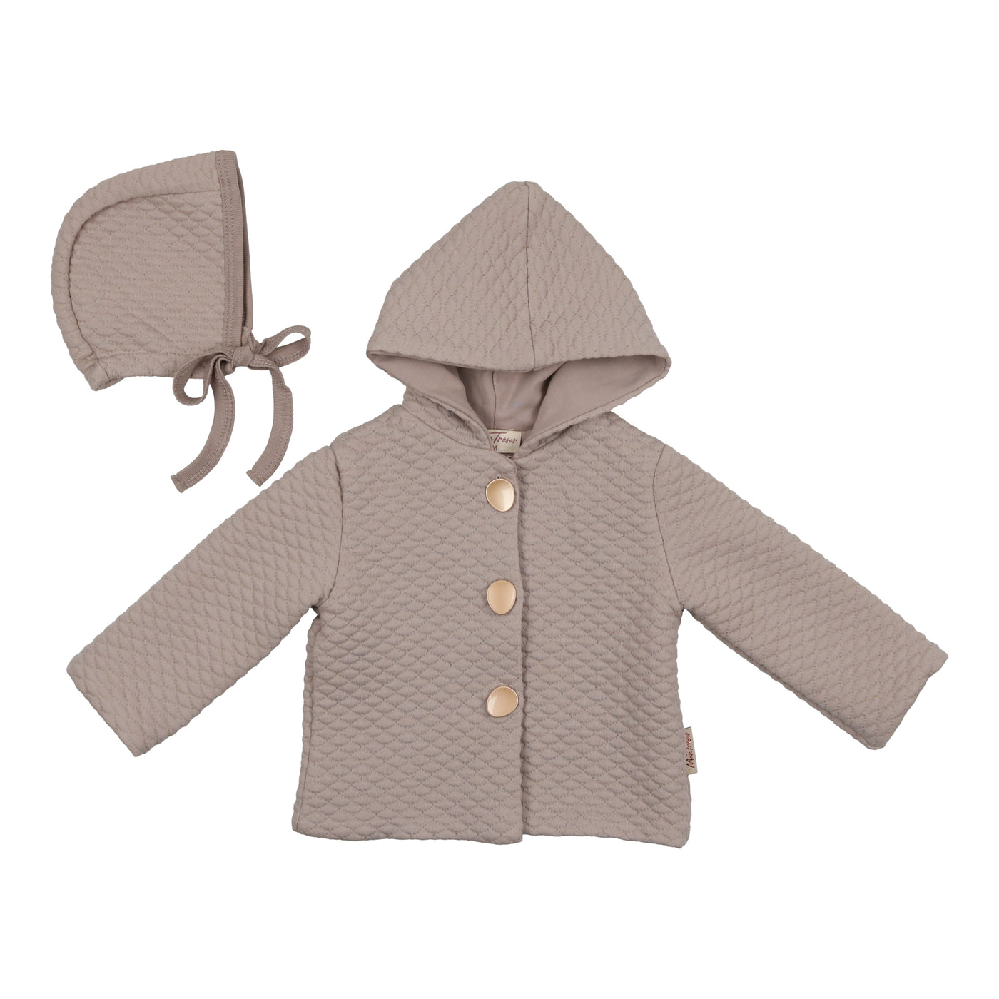 Mon Tresor Quilted Mushroom Hooded Jacket With Bonnet