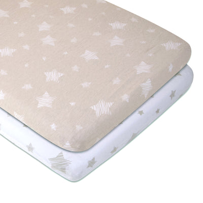Ely's & Co. Two Pack Bassinet Sheets - Stars Collection Taupe