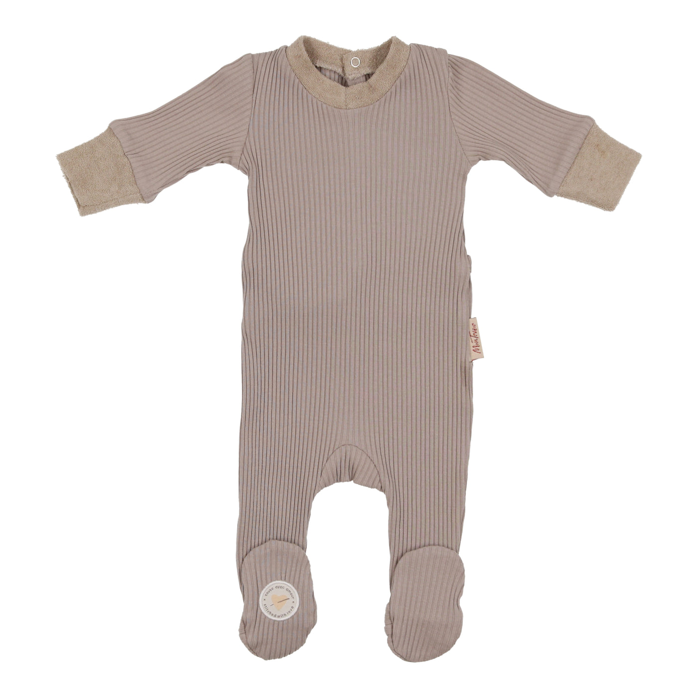 Mon Tresor Terry Trim Oatmeal Ribbed Footie