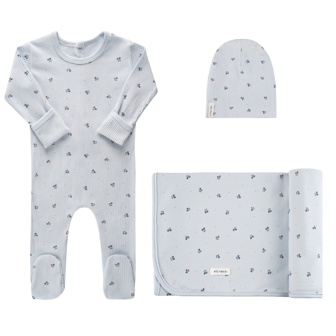 Ely's & Co. Ribbed Cotton Tulip Blue/Blue Three Piece Set