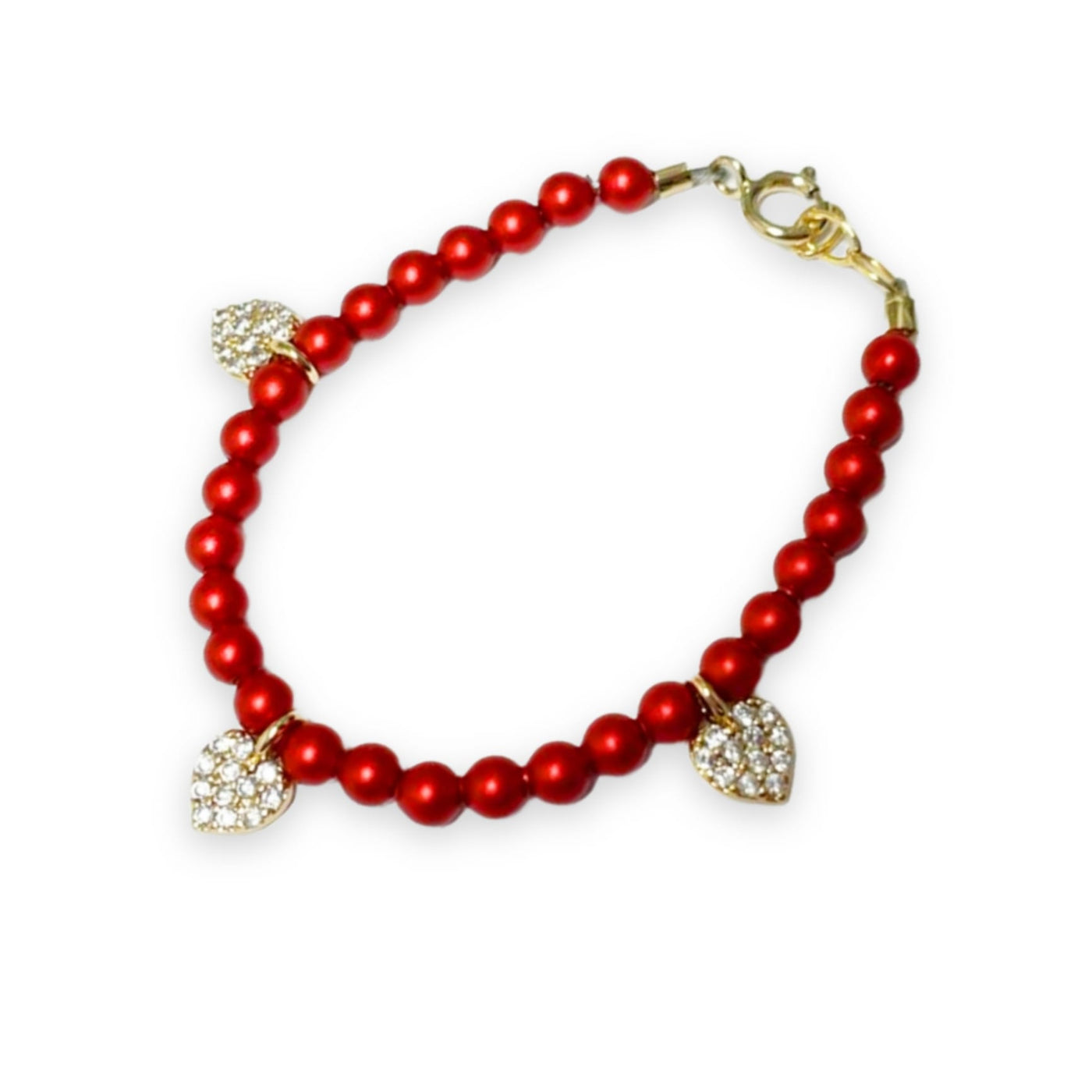 My Little Jewel Red Swarovski Pearl Beads with Heart Charms Bracelet