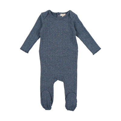 Lil Legs Double Ribbed Heather Blue Footie with Beanie