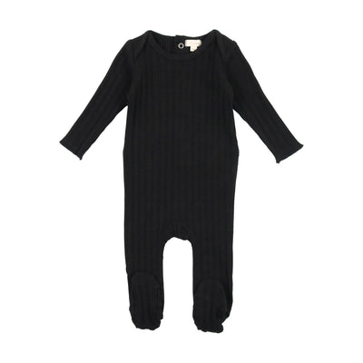 Lil Legs Double Ribbed Black Footie with Beanie