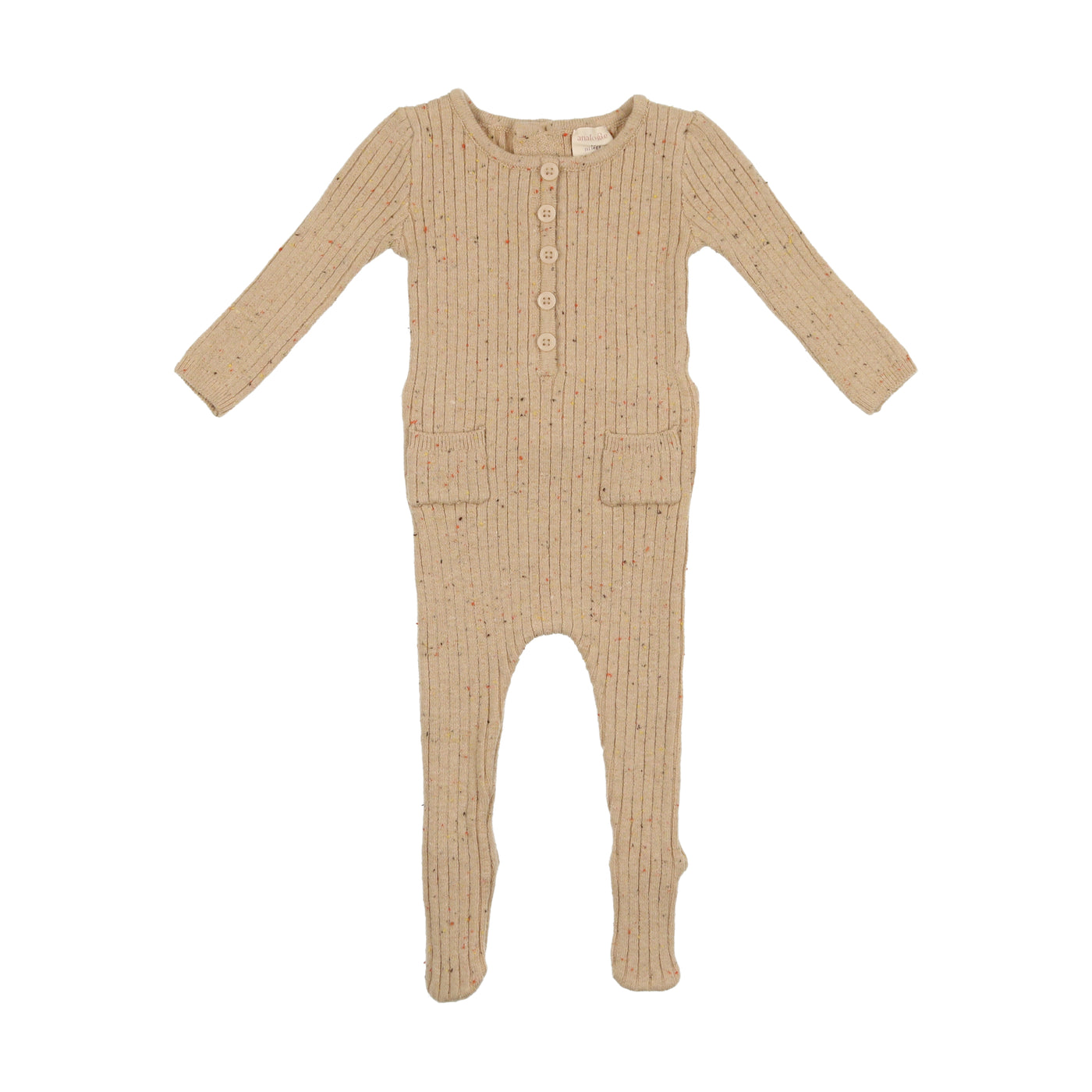 Analogie Two-Pocket Boys Toffee Speckle Knit Rib Footie with Bonnet