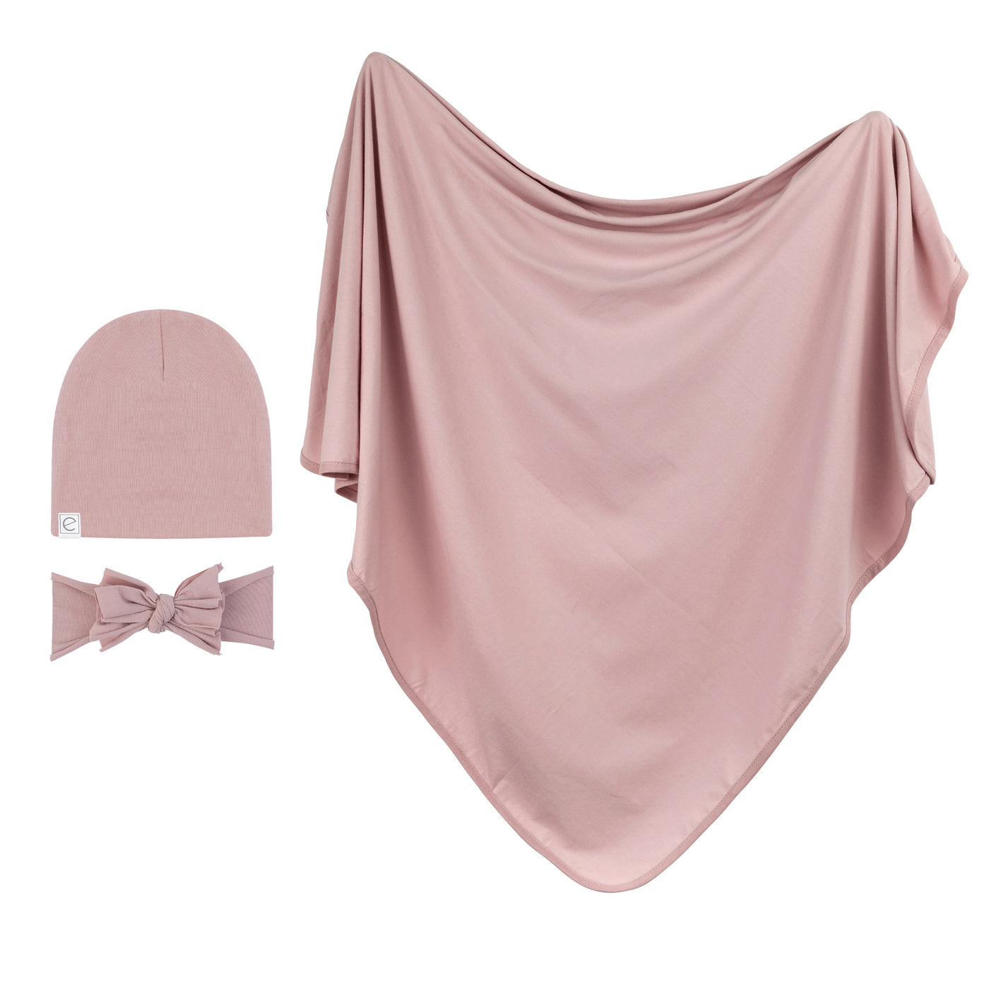 Ely's & Co. Receiving Blanket with Beanie and Headband - Dusty Rose